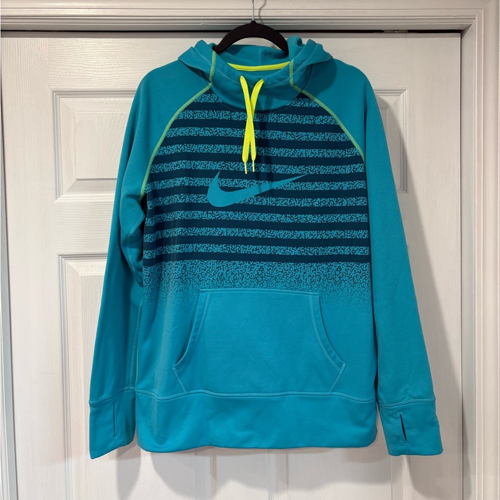Nike Teal and Black Striped Hoodie